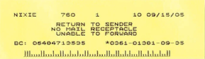 RETURN TO SENDER NO MAIL RECEPTABLE UNABLE TO FORWARD